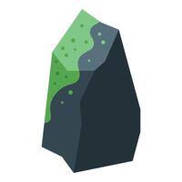 Large dark stone covered in bright green slime isometric icon vector