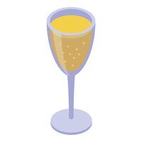 Glass of champagne sparkling wine is pouring bubbles in glassware on white background vector