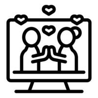 Couple giving high five celebrating online relationship on desktop computer screen vector