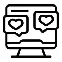 Computer showing online dating app with heart icons vector
