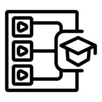 Online education platform connecting students to knowledge with play buttons and graduation cap icon vector
