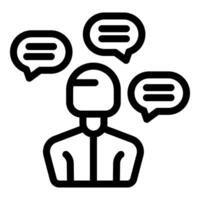 Businessman thinking about multiple chat bubbles, making a decision vector