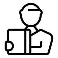 Engineer holding a tablet and wearing a hard hat icon vector