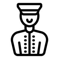 Smiling doorman wearing uniform and hat is greeting you icon vector