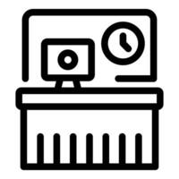 Office worker workplace with computer desk clock and board vector