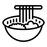 Bowl of noodles being drained with chopsticks icon vector