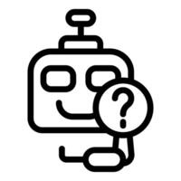 Friendly robot holding magnifying glass with question mark searching for solution vector