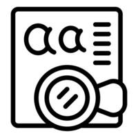 Magnifying glass analyzing text document for proofreading and editing vector
