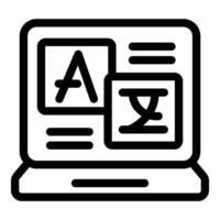 Laptop showing language translation software interface with different alphabets vector