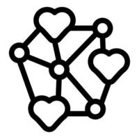 Network of love connecting hearts through lines and nodes vector