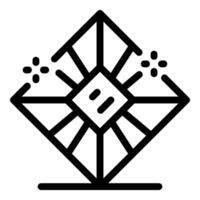 Magic crystal shining with light beams on stand icon outline vector