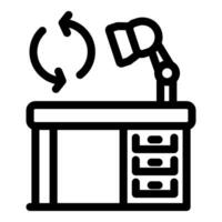 Desk lamp shining on office desk with drawers and update symbol vector