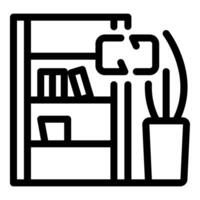 Bookshelf with books and plant in pot being illuminated by modern wall lamp vector