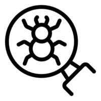 Magnifying glass detecting a malicious computer bug threat vector