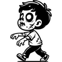 Boy in zombie costume walks awkwardly with his arms outstretched in monochrome. Simple minimalistic in black ink drawing on white background vector