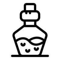Corked glass jar filled with a magic potion is standing on a table vector