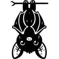 Bat hanging upside down with folded wings in monochrome. Simple minimalistic in black ink drawing on white background vector