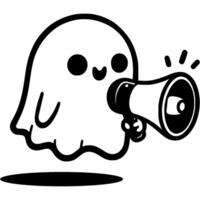 Halloween ghost scares on loudspeaker in monochrome. Simple minimalistic in black ink drawing on white background vector