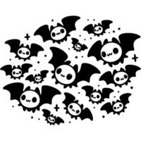 Flock of creepy bats in monochrome. Simple minimalistic in black ink drawing on white background vector