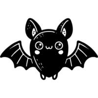Good natured black bat flies with its wings spread in monochrome. Simple minimalistic in black ink drawing on white background vector