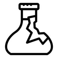 Broken chemical flask for scientific experiment in outline style vector