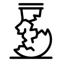 Broken clay vase standing on shelf symbolizing loss and fragility vector