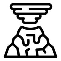 Volcano erupting with molten lava flowing down its sides line icon vector