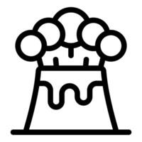 Volcano erupting with smoke and lava flowing line icon vector