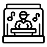 Musician playing keyboard on stage with music notes icon vector