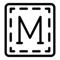 Square icon showing letter m being measured with ruler vector