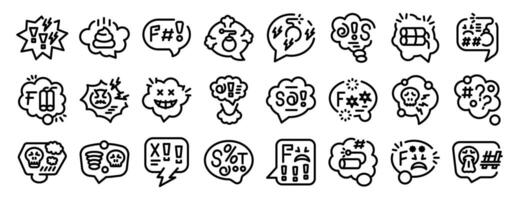Swear speech bubble icons set. People expressing negative emotions with swear words and aggressive symbols in speech bubbles vector