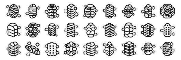 Challah icons set. Challah bread icon set showing different braiding techniques for jewish celebrations vector