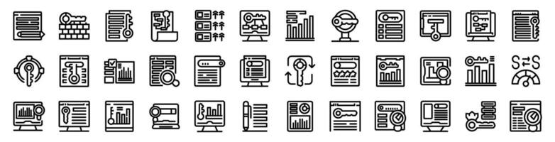 Keywords ranking icons set. Keyword research using seo tools for website traffic optimization and online marketing campaign icons set vector