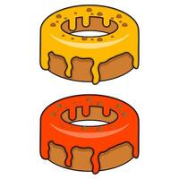 Donut concept with different toppings. Cartoon donuts with different toppings, delicious sweet dessert. Top view donuts with chocolate glaze and sprinkles, flat illustration. vector