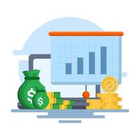 Online Financial Growth Concept, Computer Device with Business Charts on Isolated Background, Growth Stock Diagram, Growth or Success. Financial Items, Business Investments, Financial Market Trading. vector