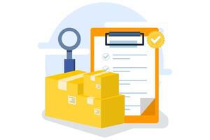 the concept of quality control assurance, QC to check quality and provide certification or approval, processes to ensure product excellence and service delivery. flat illustration. vector