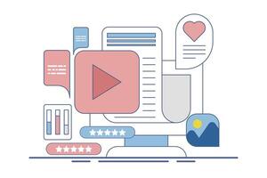 content concept for content marketing on social media. Content that attracts likes, shares, audience engagement, Content with audience reaction, illustration with icons on the background. vector