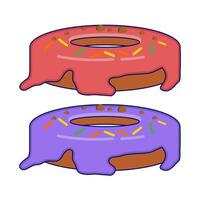 Donut concept with different toppings. Cartoon donuts with different toppings, delicious sweet dessert. Top view donuts with chocolate glaze and sprinkles, flat illustration. vector