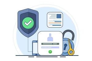 Online authentication concept, strong password for cyber security, high protection and security for login account, secure data privacy, lock user account with strong keypad. illustration. vector