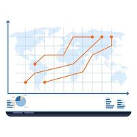 Online Financial Growth Concept, Computer Device with Business Charts on Isolated Background, Growth Stock Diagram, Growth or Success. Financial Items, Business Investments, Financial Market Trading. vector