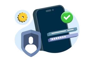 Online authentication concept, strong password for cyber security, high protection and security for login account, secure data privacy, lock user account with strong keypad. illustration. vector