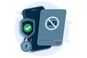 ad blocking concept, mobile ad blocker app to improve user experience. content consumption, mobile extensions for ad-free browsing, and internet privacy protection. blocks ads. vector