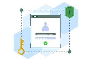 Online authentication concept, strong password for cyber security, high protection and security for login account, secure data privacy, lock user account with strong keypad. illustration. vector