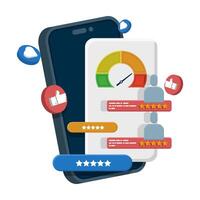 Concept of customer satisfaction indicators for products, services, consumer opinions, reviews, feedback, user experience. online survey. Testimonials, high ratings. Good quality products or services. vector