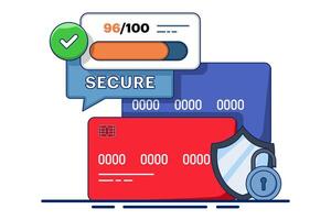 debit card security. Detect bank card fraud, unauthorized use to steal funds or make purchases. Identity theft, online fraud. Financial crime with secure transactions, phishing illustration. vector