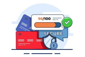 debit card security. Detect bank card fraud, unauthorized use to steal funds or make purchases. Identity theft, online fraud. Financial crime with secure transactions, phishing illustration. vector