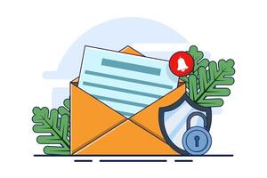 Email service security concept, Electronic mail messages as part of business marketing. Cyber security, digital data protection suite. protect online access to emails in electronic mailboxes. vector
