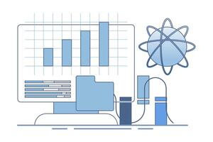 Data science concept. Online data storage technology. Automated web analysis, financial forecasting, market research. data analysis. Information visualization, dashboards and infographics. vector
