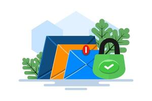 Email service security concept, Electronic mail messages as part of business marketing. Cyber security, digital data protection suite. protect online access to emails in electronic mailboxes. vector