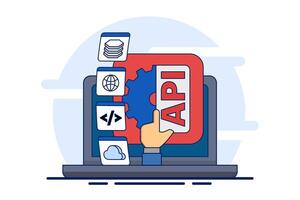 Application programming interface concept. software development tools, Internet and networks, APIs provide interfaces for communication between applications, simplifying application integration. vector
